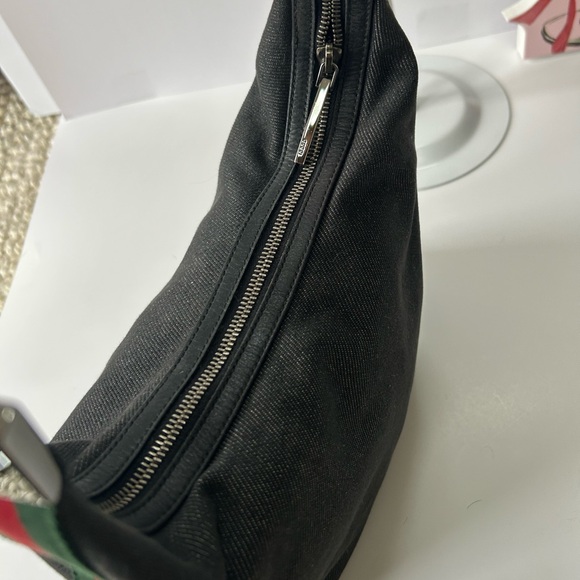 Gucci Web Sherry Line Shoulder Bag Black Denim Red Green Stripe Hobo New - Picture 10 of 16